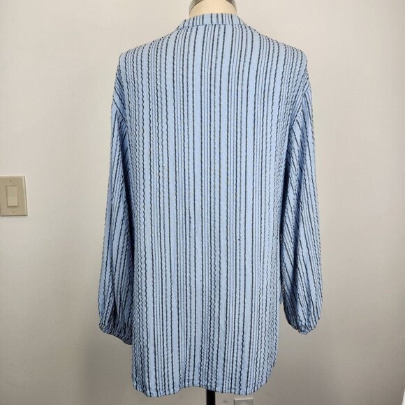 Free‎ People Rhythm Of The Night Tunic M Blue Striped Bishop Sleeves Oversized - Picture 3 of 11